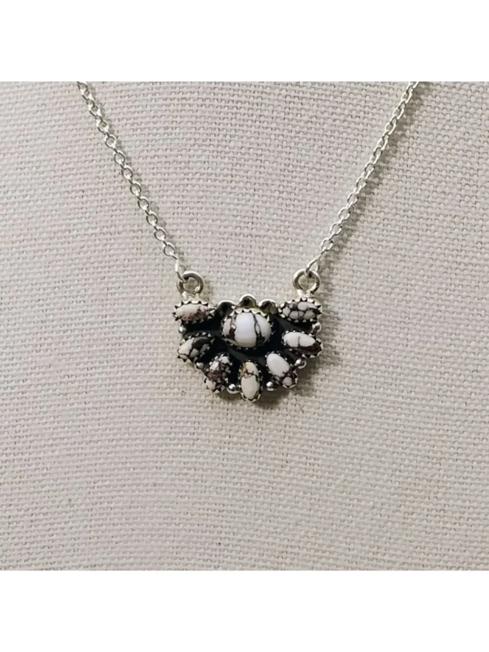Southwest Sterling Silver Wild Horse Jasper Cluster Pendant Necklace